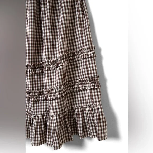 DAMSON MADDER Rina Ruffle Skirt in Chocolate Check UK 12 / US 8 - Picture 14 of 16